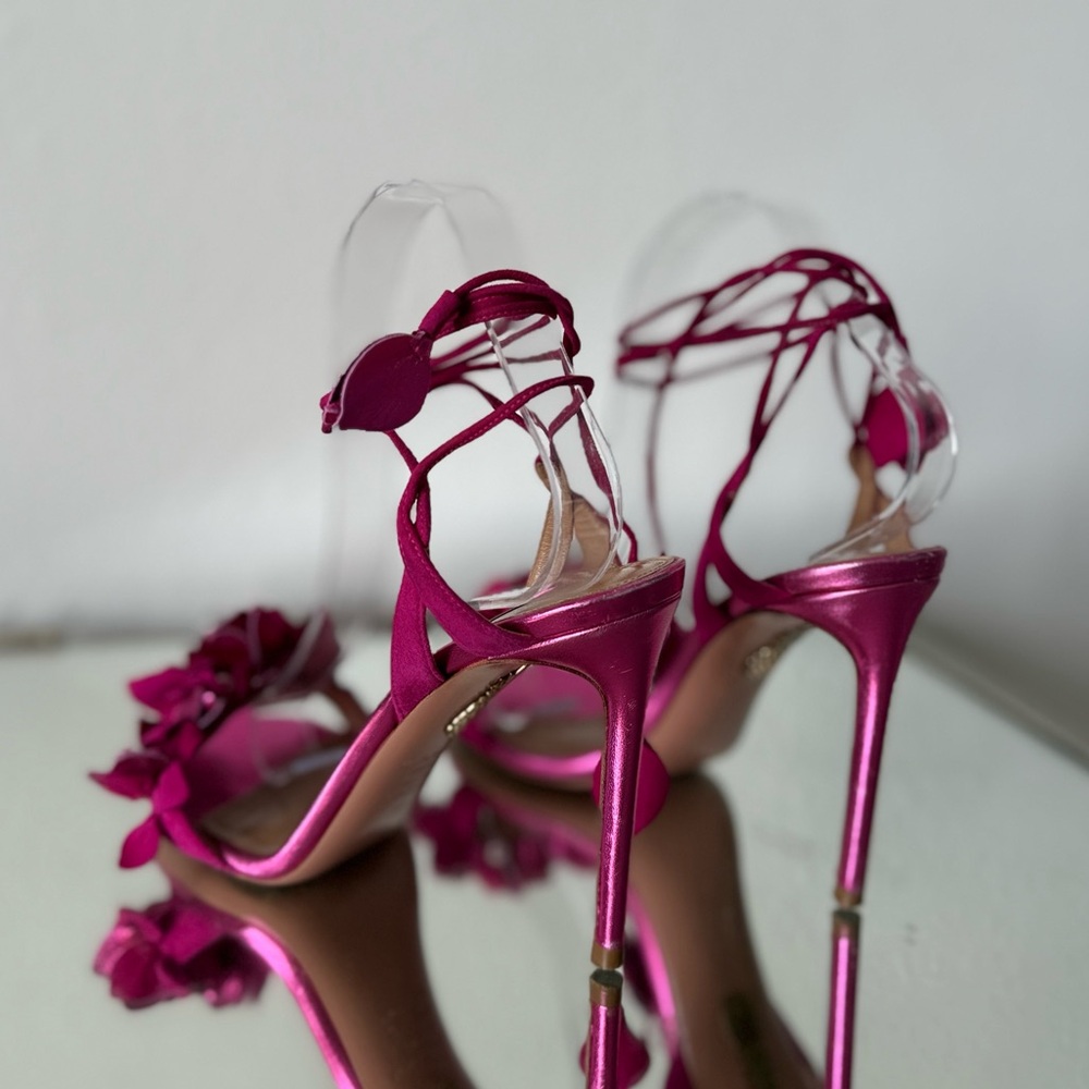 Aquazzura Pink Bougainvillea 105 Leather Sandals 38 - Picture 10 of 15